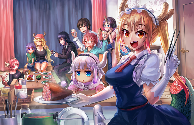 Anime girls table food man free wallpaper for desktop - medium preview image