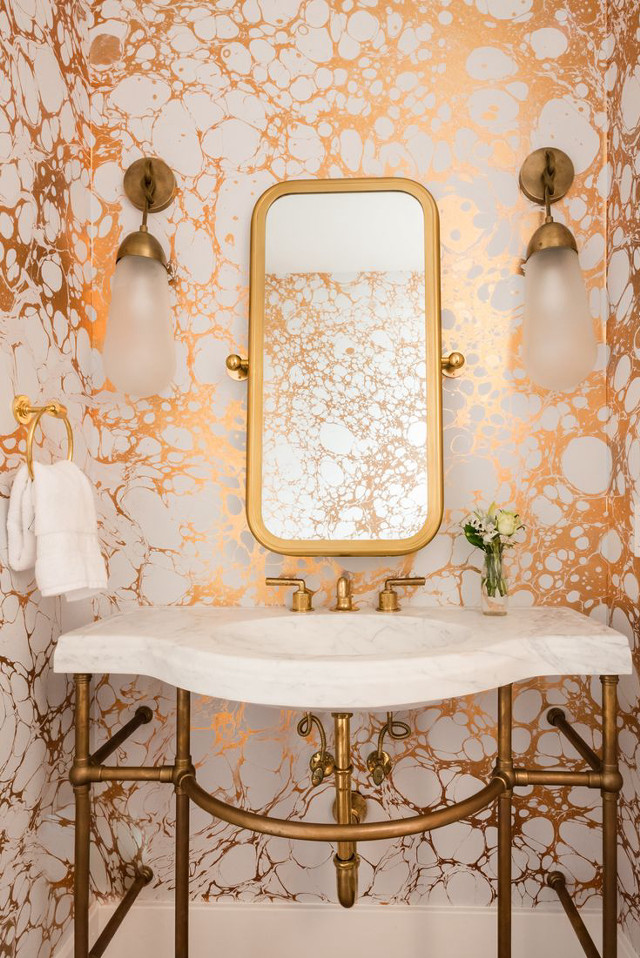 Bathroom marble sink gold accents free wallpaper for mobile - medium preview image