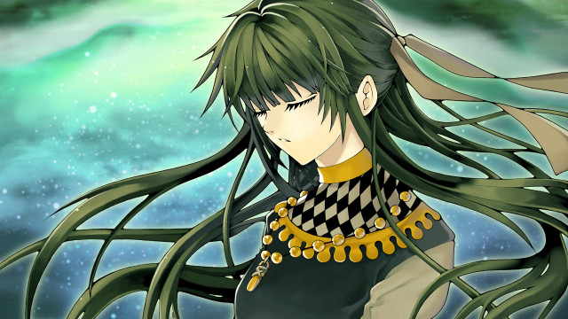 Anime character long hair checkered free wallpaper for desktop - medium preview image