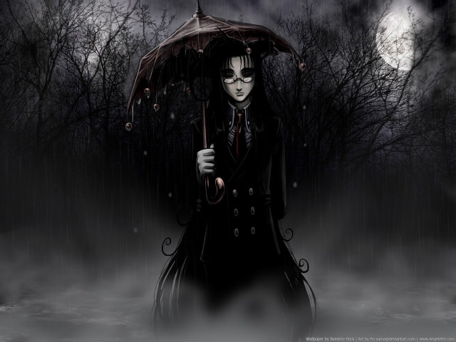 Gothic woman umbrella forest night #3 free wallpaper for desktop - medium preview image