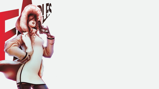 Woman white dress gun cellphone free wallpaper for desktop - medium preview image