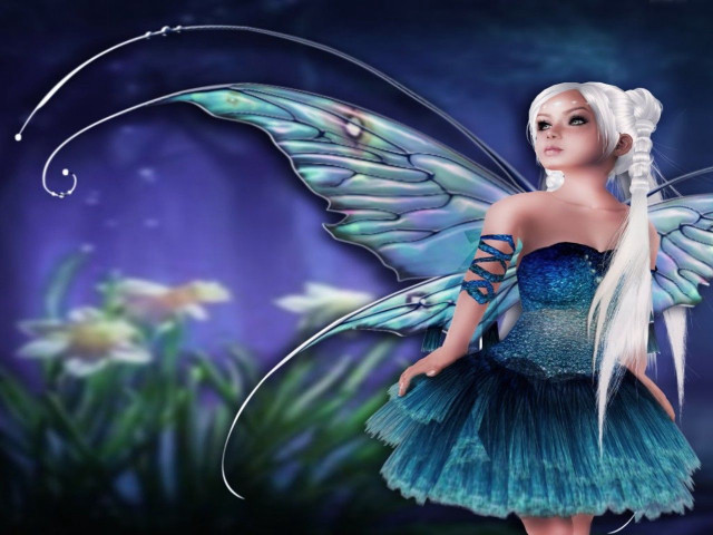 Fairy blue dress white hair #2 free wallpaper for desktop - medium preview image