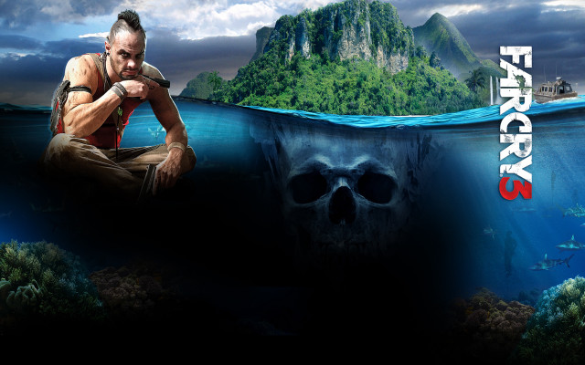 Man sitting rock ocean skull free wallpaper for desktop - medium preview image