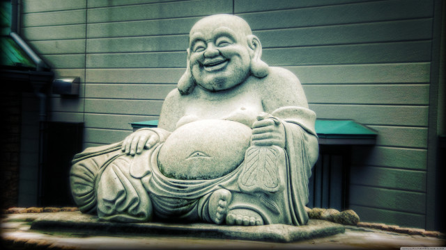 Laughing buddha statue green door free wallpaper for desktop - medium preview image