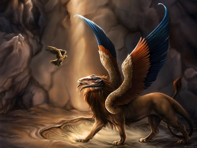 Lion bird cave flying ground free wallpaper for desktop - medium preview image