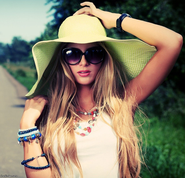 Woman hat sunglasses road trees free wallpaper for tablet - medium preview image