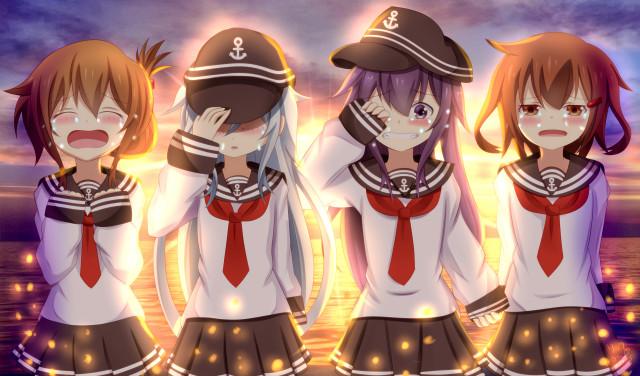 Anime girls sailor outfits sunset free wallpaper for desktop - medium preview image