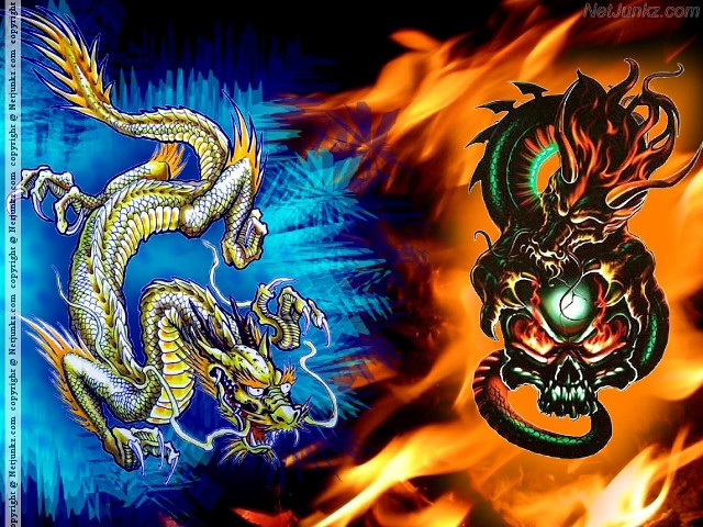 Dragon tattoos fire blue orange free wallpaper for desktop - medium preview image