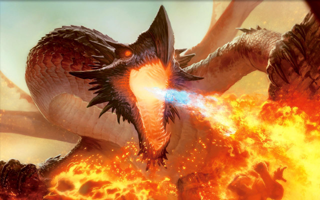 Dragon fire breathing battle autumn free wallpaper for desktop - medium preview image