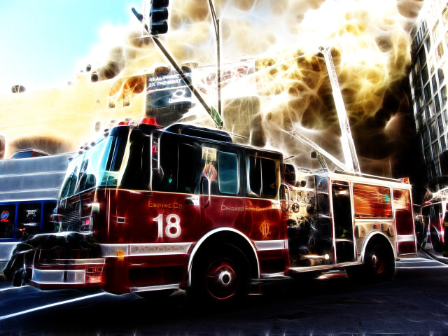 Fire truck street tall building #2 free wallpaper for desktop - medium preview image