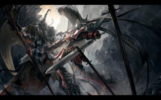 Giant demon holding sword painting free wallpaper for desktop - medium preview image