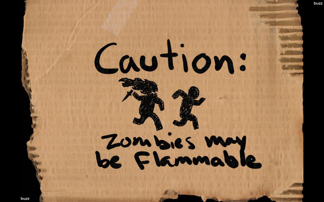 Cardboard sign zombies caution umbrellas free wallpaper for desktop - medium preview image
