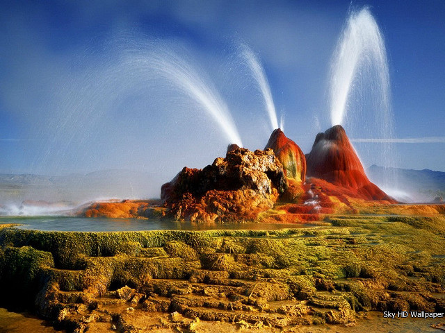 Geyser water eruption volcano distance free wallpaper for desktop - medium preview image