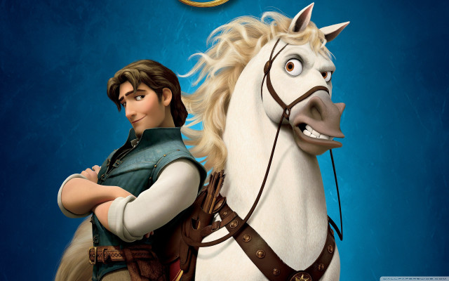 Cartoon character riding white horse free wallpaper for desktop - medium preview image