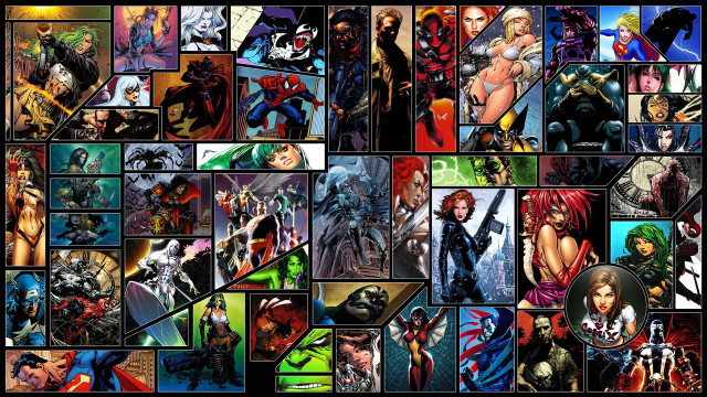 Comic crossover collage marvel characters free wallpaper for desktop - medium preview image