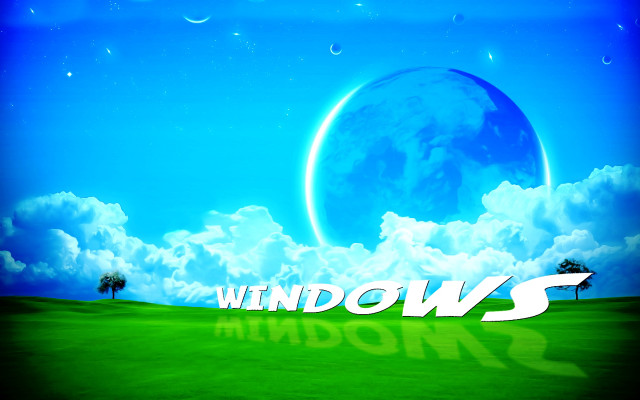Blue sky clouds moon windows free wallpaper for desktop - medium preview image