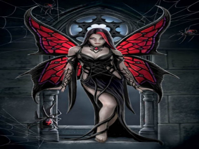 Woman red butterfly wings black free wallpaper for desktop - medium preview image