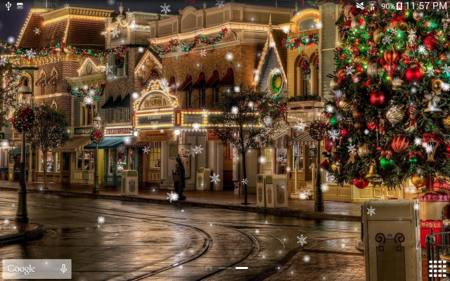 Christmas tree lit building corner free wallpaper for desktop - medium preview image