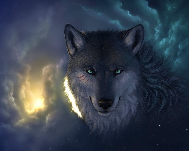 Wolf blue eyes full moon free wallpaper for desktop - medium preview image