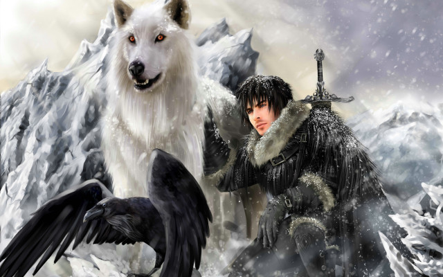 Man bird snow wolf sword free wallpaper for desktop - medium preview image