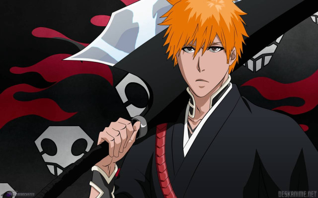 Man orange hair sword skull free wallpaper for desktop - medium preview image