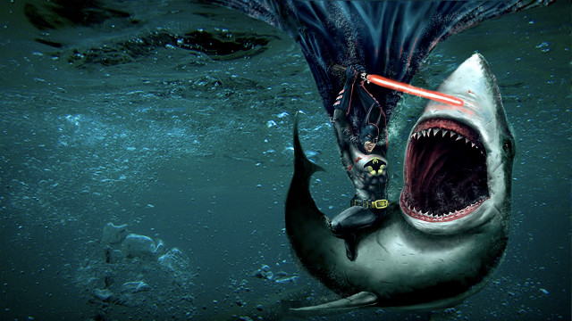Shark man riding light saber #2 free wallpaper for desktop - medium preview image