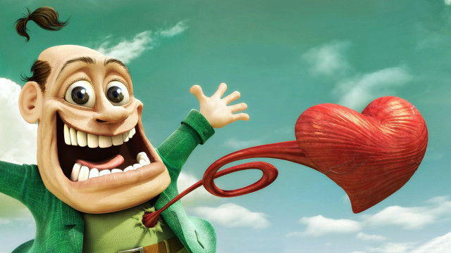 Cartoon character holding heart shaped free wallpaper for desktop - medium preview image