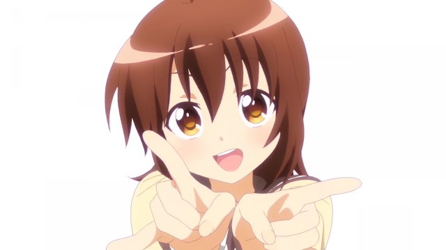 Girl pointing camera smile hand free wallpaper for desktop - medium preview image