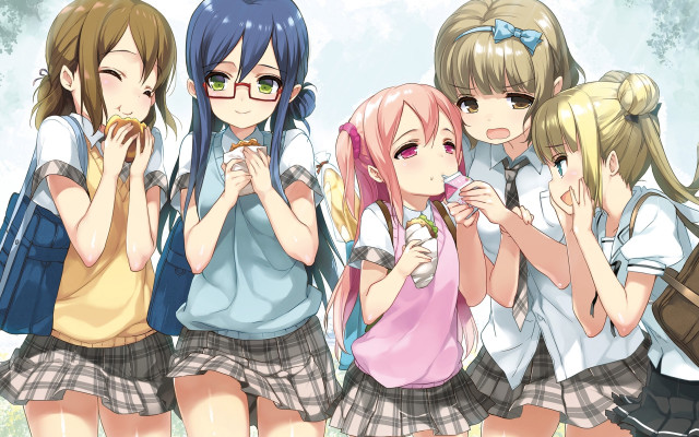 Girls group tree building clock free wallpaper for desktop - medium preview image