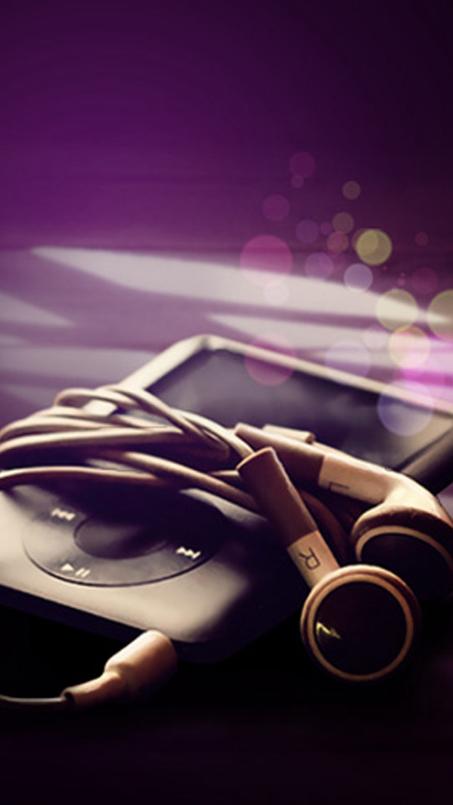Headphones cellphone table bokeh purple free wallpaper for mobile - medium preview image