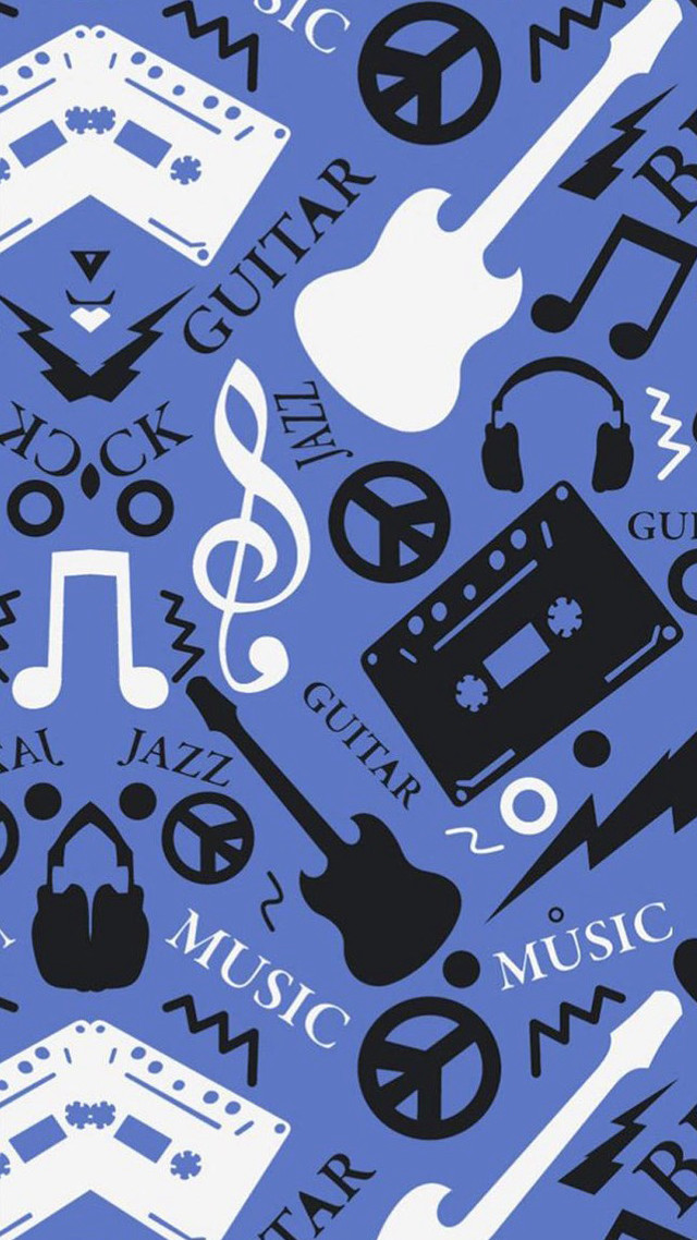 Blue background music symbols pattern free wallpaper for mobile - medium preview image