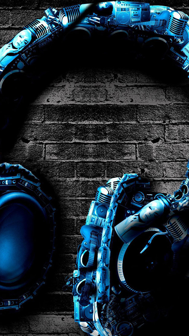 Headphones brickwall blue light cyberpunk free wallpaper for mobile - medium preview image