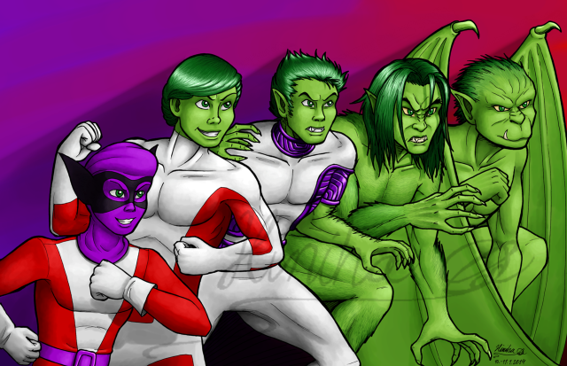 Cartoon characters group purple background #3 free wallpaper for desktop - medium preview image