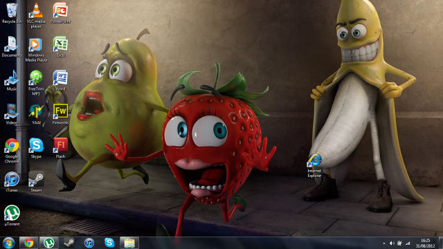 Computer cartoon character banana strawberry free wallpaper for desktop - medium preview image