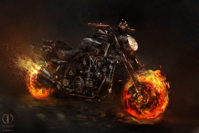 Motorcycle flames rider back wheel free wallpaper for desktop - medium preview image