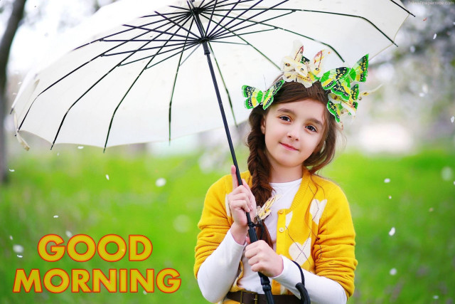 Little girl umbrella good morning free wallpaper for desktop - medium preview image