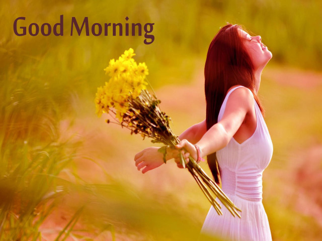 Woman holding flowers good morning free wallpaper for desktop - medium preview image