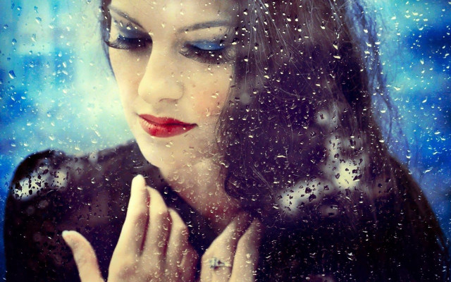 Woman blue eyes ring window free wallpaper for desktop - medium preview image