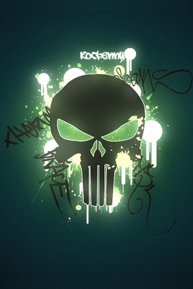 Green black wall skull graffiti free wallpaper for mobile - medium preview image