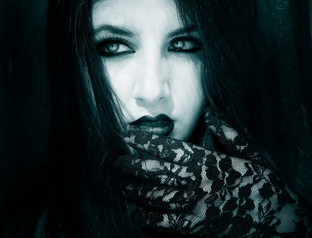 Woman black hair lace dress free wallpaper for desktop - medium preview image