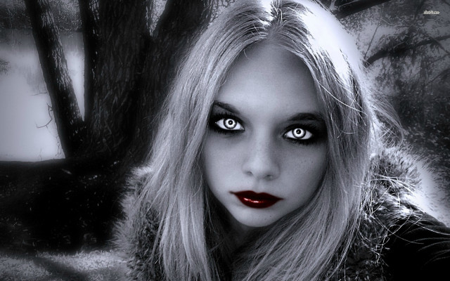 Blonde woman black makeup red free wallpaper for desktop - medium preview image
