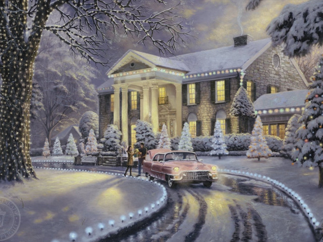 Car snowy road christmas tree free wallpaper for desktop - medium preview image