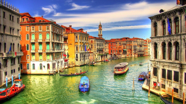 River boats buildings clock tower free wallpaper for desktop - medium preview image