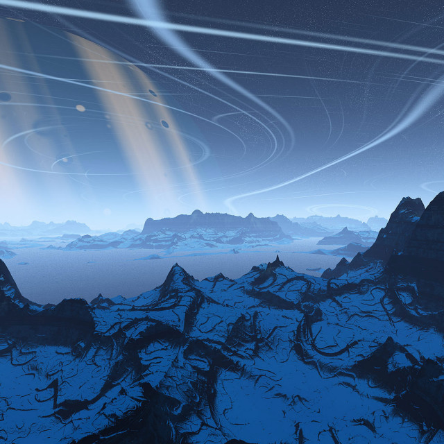 Distant planet star ring mountains free wallpaper for tablet - medium preview image