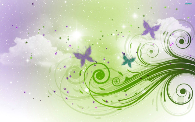 Green purple background butterflies swirls free wallpaper for desktop - medium preview image