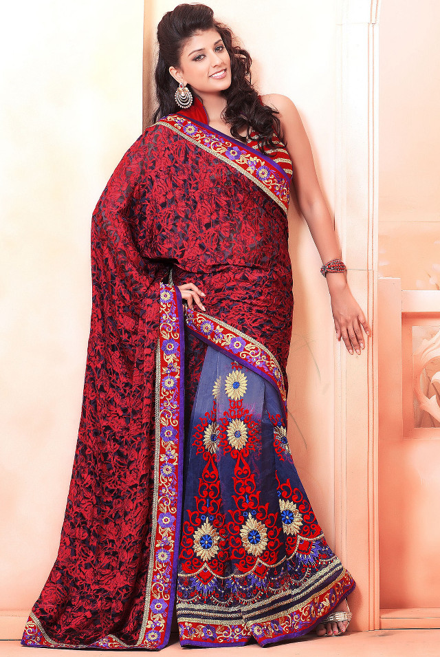 Woman red blue sari hands free wallpaper for mobile - medium preview image