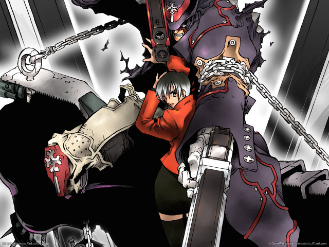 Anime couple hugging chains guns free wallpaper for desktop - medium preview image