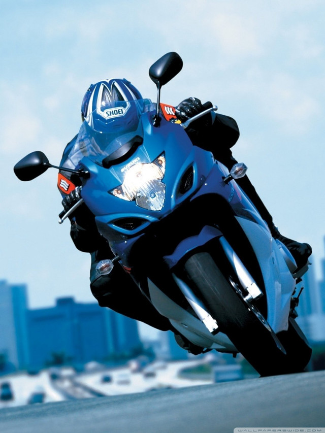 Blue motorcycle city skyline tall free wallpaper for mobile - medium preview image