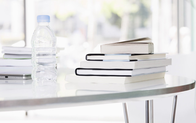 Table water bottle stack books free wallpaper for desktop - medium preview image