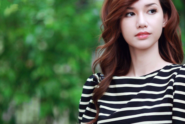 Woman long hair striped shirt #2 free wallpaper for desktop - medium preview image